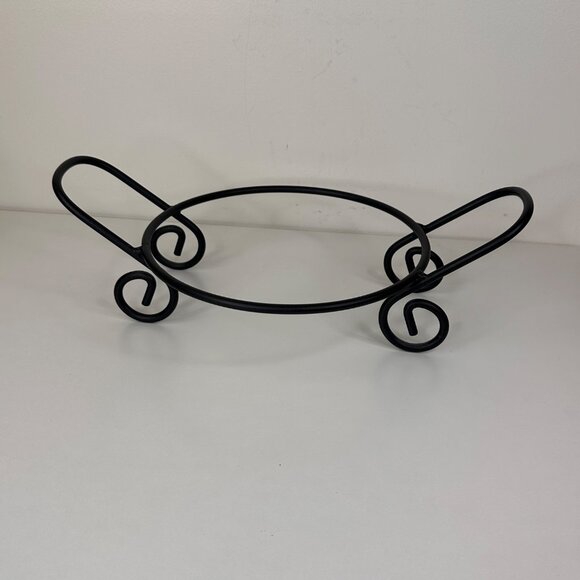 Black Metal Scrollwork Round Dish Stand With Handles 10" Inside Diameter - Picture 1 of 5